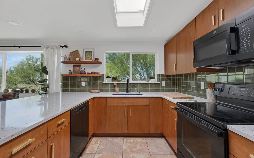 Oro Valley Kitchen Remodel – Warm Wood Cabinets & Green Tile Backsplash
